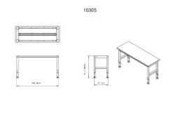 HBM Werkbank Met Massief Houten Blad, In Hoogte Verstelbaar, 152 Cm -Werkplaats Expert 10305 frame maten.jpg 1200x600 e916cebc88