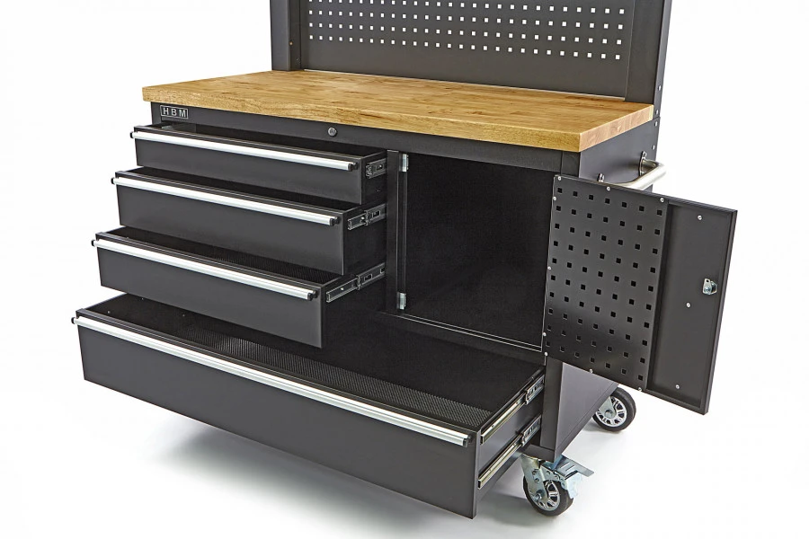 HBM Gereedschapswagen Met Kastenwand, Houten Werkblad, 122 Cm, Zwart 5 HBM Gereedschapswagen Met Kastenwand, Houten Werkblad, 122 Cm, Zwart - Afbeelding 3