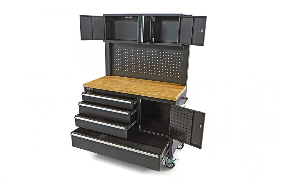 HBM Gereedschapswagen Met Kastenwand, Houten Werkblad, 122 Cm, Zwart 6 HBM Gereedschapswagen Met Kastenwand, Houten Werkblad, 122 Cm, Zwart - Afbeelding 4