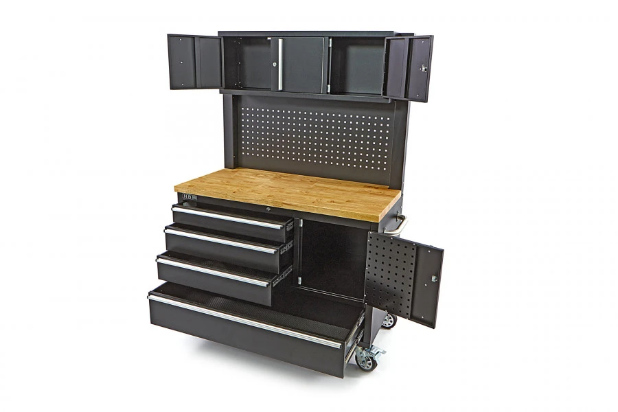 HBM Gereedschapswagen Met Kastenwand, Houten Werkblad, 122 Cm, Zwart 7 HBM Gereedschapswagen Met Kastenwand, Houten Werkblad, 122 Cm, Zwart - Afbeelding 5