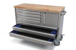 HBM Gereedschapswagen Met Houten Werkblad - 122 Cm - RVS