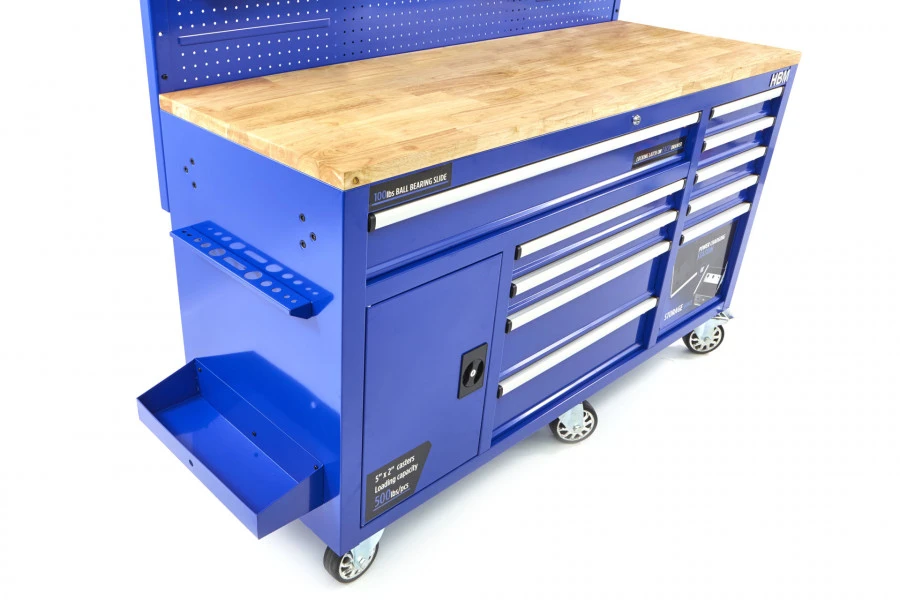 HBM Gereedschapswagen Met Achterwand, Houten Werkblad, 158 Cm, Blauw 14 HBM Gereedschapswagen Met Achterwand, Houten Werkblad, 158 Cm, Blauw - Afbeelding 12