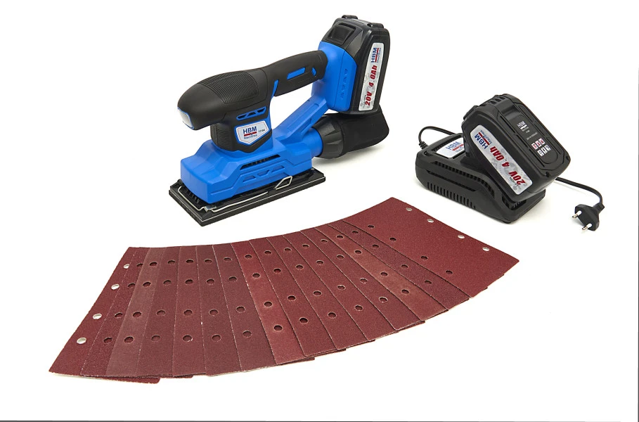 HBM Professionele 20 Volt 4,0AH Lion Vlakschuurmachine Inclusief 2 Lion Accu's En 15 Schuurvellen 10 HBM Professionele 20 Volt 4,0AH Lion Vlakschuurmachine Inclusief 2 Lion Accu's En 15 Schuurvellen - Afbeelding 8
